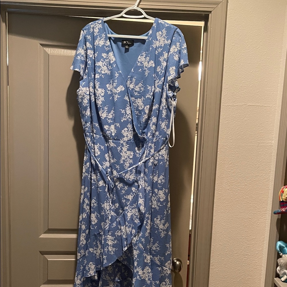 BCX Blue and White Floral High Low Dress